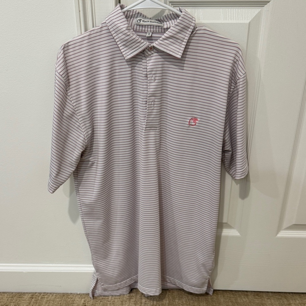 Classic Striped Polo Shirt in White and Pink